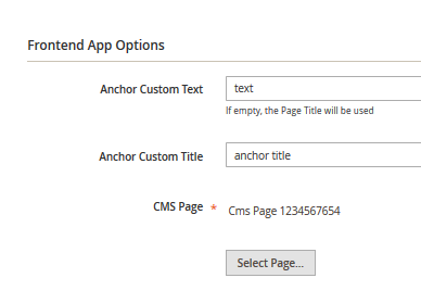 cms_page_link "Frontend App Options" data set for entire fixture view on GUI