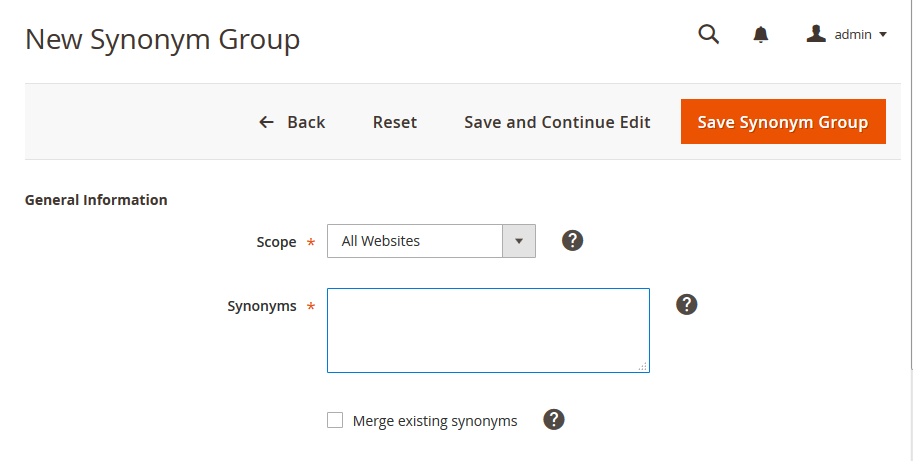New Synonym Group page