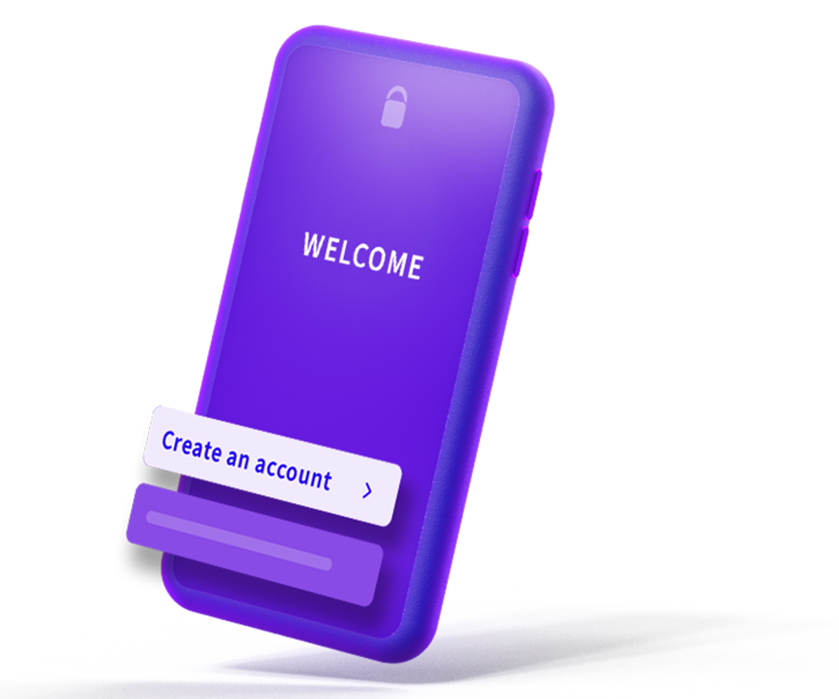 icon of the purple smartphone with create an account button on the screen